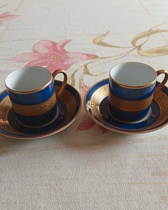 2 Tazzine caffè piattini Porcellana Oro 18 K 