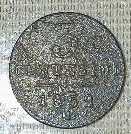 lombardo veneto 3 centesimi 1852