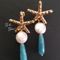 Orecchini stelle marine perle barocche acquamarina