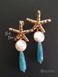 Orecchini stelle marine perle barocche acquamarina