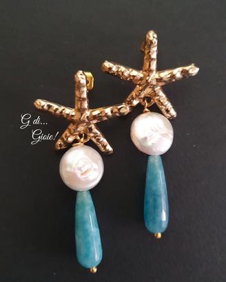 Orecchini stelle marine perle barocche acquamarina