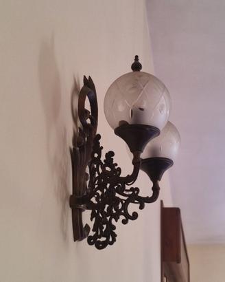 Due Lampada/lampadario da parete in bronzo e crist