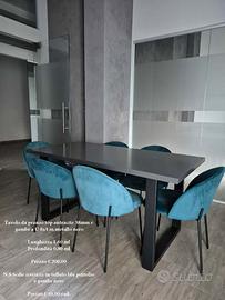TAVOLO TOP ANTRACITE E SET DI 6 SEDIE IN ALCANTARA