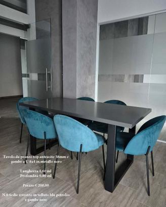 TAVOLO TOP ANTRACITE E SET DI 6 SEDIE IN ALCANTARA