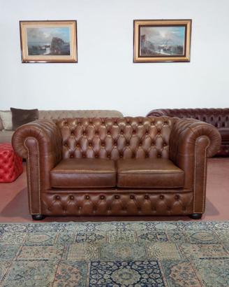 Divano Chesterfield 2 Posti Vera Pelle Brandy