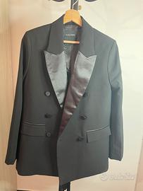Blazer nero doppiopetto con rever in raso