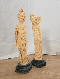 Coppia Statuette Orientali Vintage in Resina Effet