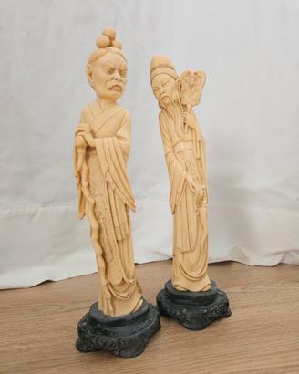 Coppia Statuette Orientali Vintage in Resina Effet