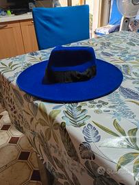 cappello blu elettrico,fedora,feltro pregiato 