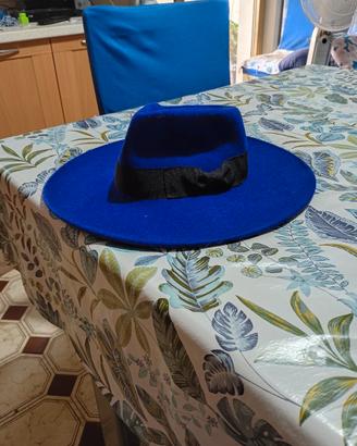 cappello blu elettrico,fedora,feltro pregiato 