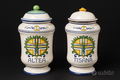 🏺 Coppia Vasi da Farmacia in Ceramica – Decorati