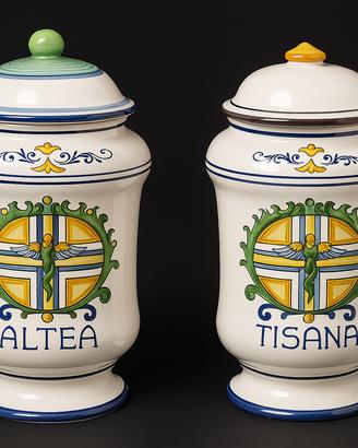 🏺 Coppia Vasi da Farmacia in Ceramica – Decorati