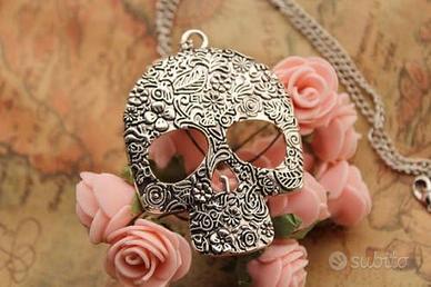 Collana Teschio Gotico Fiorato Charm Skull 💀
