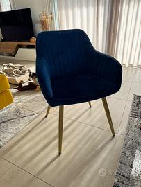 Sedie velluto blu gambe oro moderne eleganti