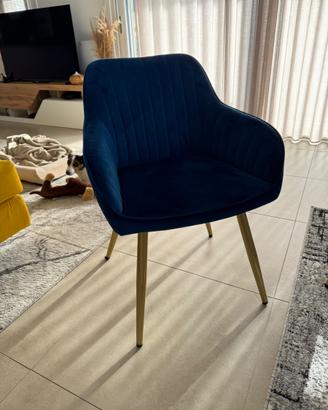 Sedie velluto blu gambe oro moderne eleganti