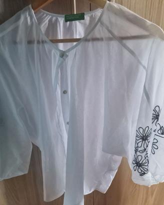 Camicia / Blusa Bianca Benetton con Ricami Floreal