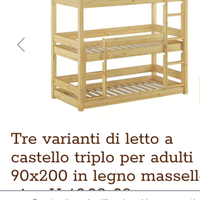 LETTO CASTELLO TRIPLO LEGNO NATURALE BOLOGNA