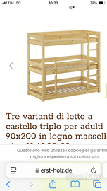 LETTO CASTELLO TRIPLO LEGNO NATURALE BOLOGNA