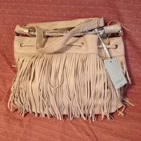 Borsa beige Risskio con frange centrali vera pelle