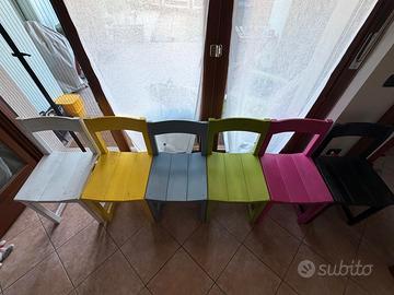 Set 6 sedie legno massiccio colorate a mano stile 