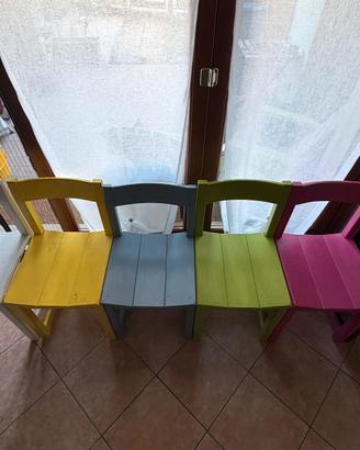 Set 6 sedie legno massiccio colorate a mano stile 