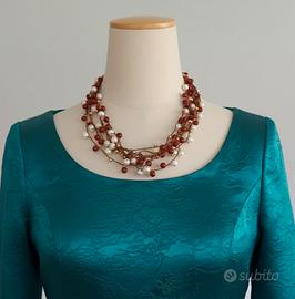 collana girocollo multifilo perle e pasta corallo 