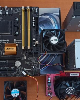 Scheda madre pc + scheda video + componenti vari