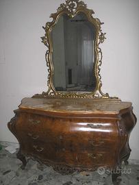 Mobile comò in radica con specchio e top marmo