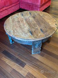 Tavolino etnico rotondo con ante apribili