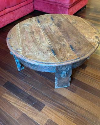 Tavolino etnico rotondo con ante apribili