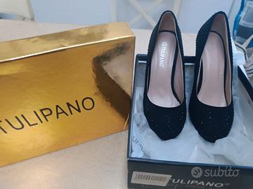 Scarpe decolletè nere punta chiusa tacco sottile