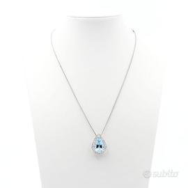 Collana in oro bianco con acquamarina ct. 6,6 e di