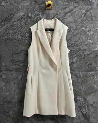 Abito Simil Blazer Smanicato Gilet Crema Zara