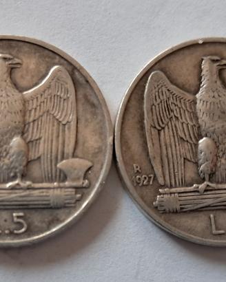 Coppia di 5 lire argento 