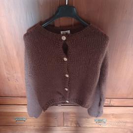 maglia donna marrone con bottoni