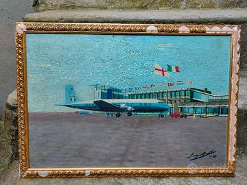 dipinto olio su legno Alitalia anni 59