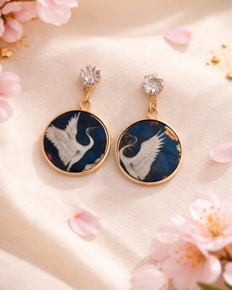 Orecchini giapponesi con gru 