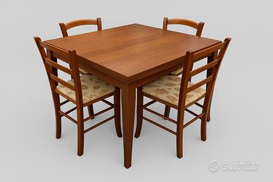 Tavolo in legno allungabile (mt. 1) con 4 sedie