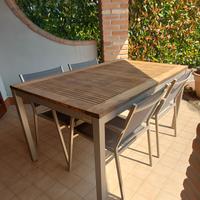 TAVOLO IN     ALLUMINIO - TEAK   +   4 SEDIE