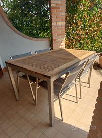 TAVOLO IN     ALLUMINIO - TEAK   +   4 SEDIE