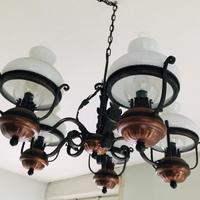 LAMPADARIO GRANDE VINTAGE in RAME e OPALINA