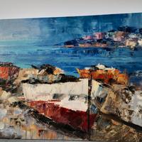 Arte su tela, Originale d'Autore,Barca a riva