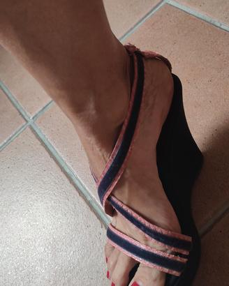 sandalo a zeppa in pelle Alberta Ferretti 