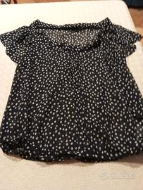 Camicetta smanicata blu con pois bianchi Zara 