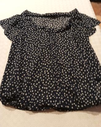 Camicetta smanicata blu con pois bianchi Zara 