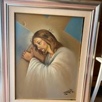 Grande quadro con cornice in legno Cristo