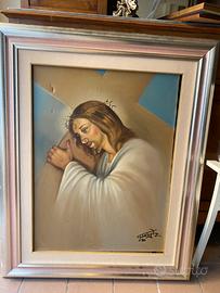 Grande quadro con cornice in legno Cristo