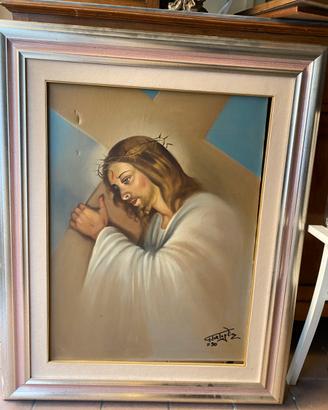 Grande quadro con cornice in legno Cristo