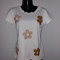 T-Shirt donna taglia S - bianco/fiori dorati