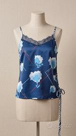 Rinascimento top satin blu con pizzo taglia M